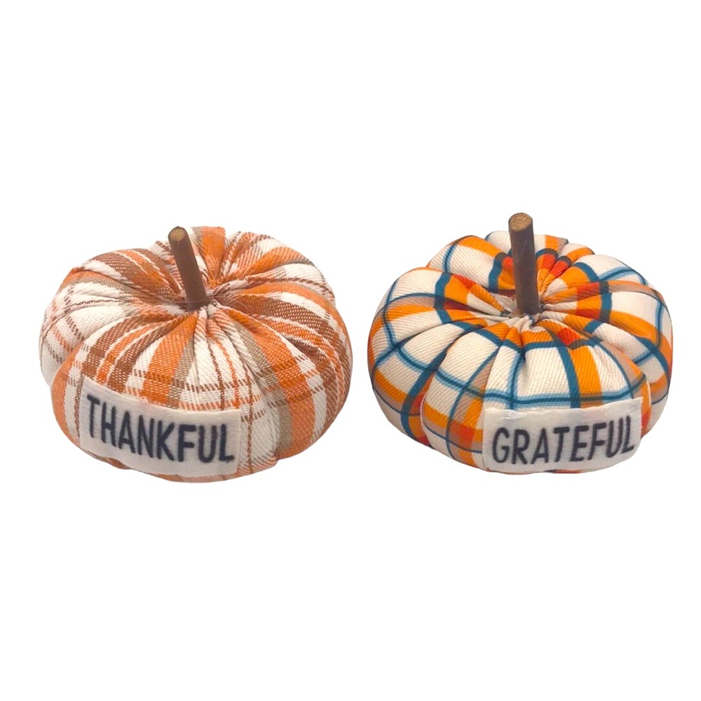 Two Mini plaid plush pumpkins set